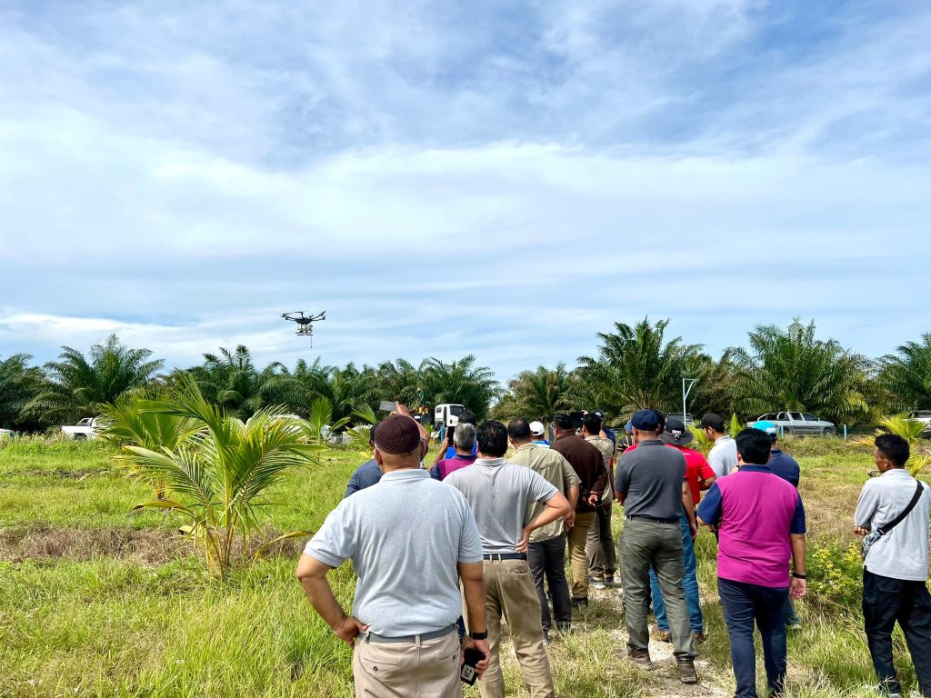 The Terra Agri team conducted a demonstration in Malaysia showcasing the capabilities of their spraying drones. Image source Internal documentation.