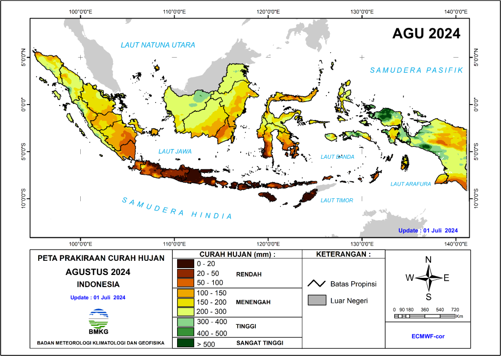 Rainfall forecast for Indonesia in August 2024