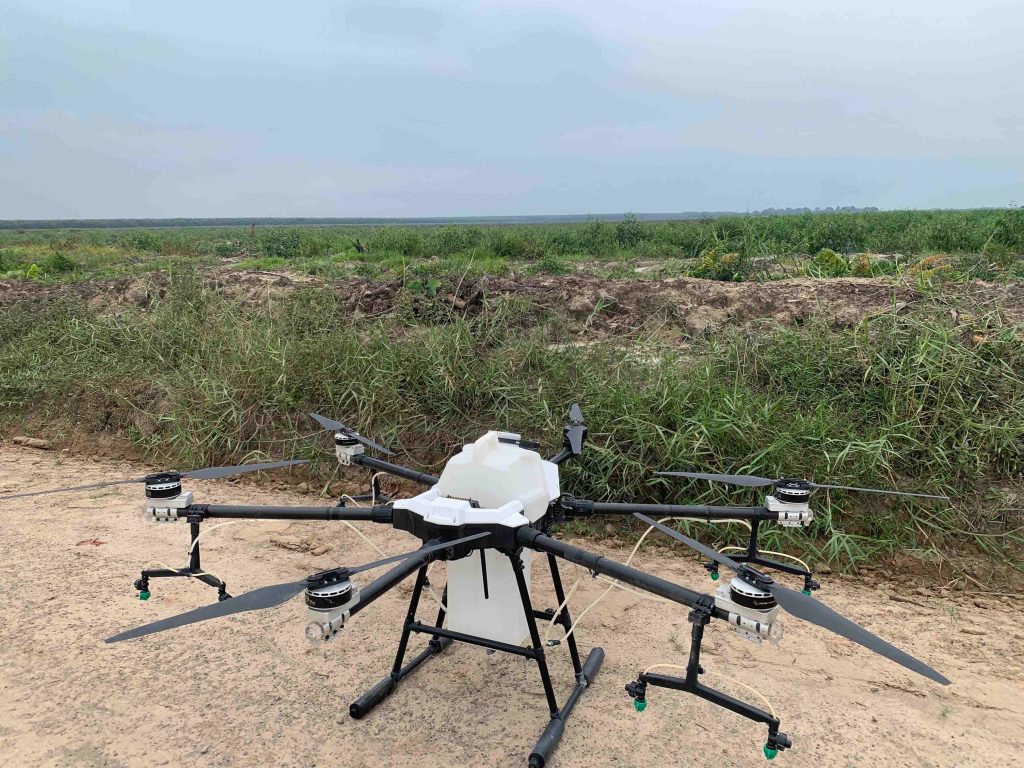 The Terra Agri G30 drone is an example of a drone capable of carrying fertilizer or granular payloads.