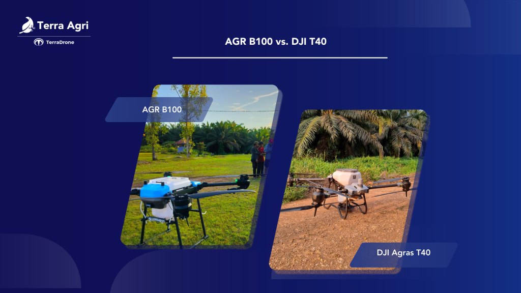 Fertilizing spreader drone DJI T40 and AGR B100