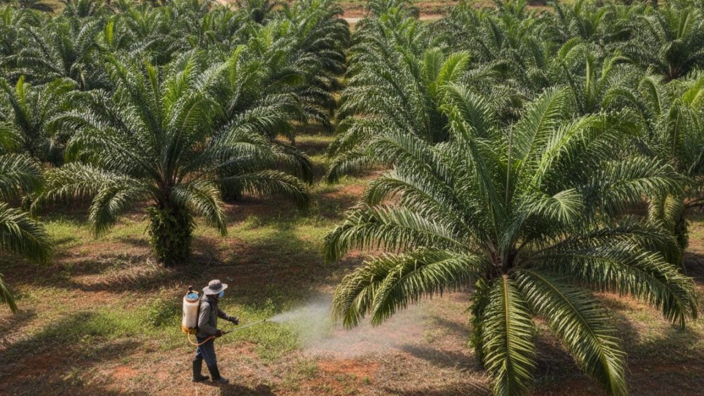 manual spraying in a huge plantation